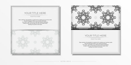 Luxurious white square postcard template with vintage abstract mandala ornament. Elegant and classic vector elements are great for decoration.のイラスト素材