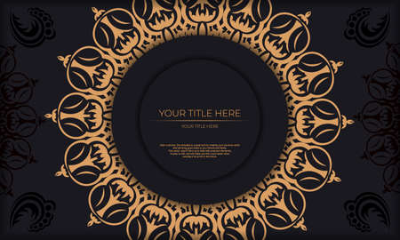 Black banner template with luxury ornaments and place for your design. Invitation card design with vintage patterns.のイラスト素材