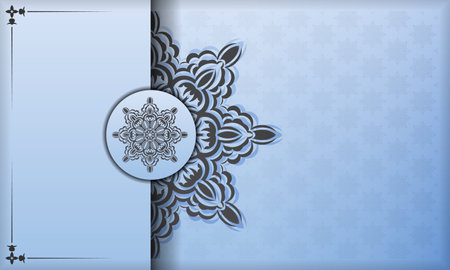 Blue banner with luxury black ornaments and place for your design. Template for design printable invitation card with vintage patterns.のイラスト素材