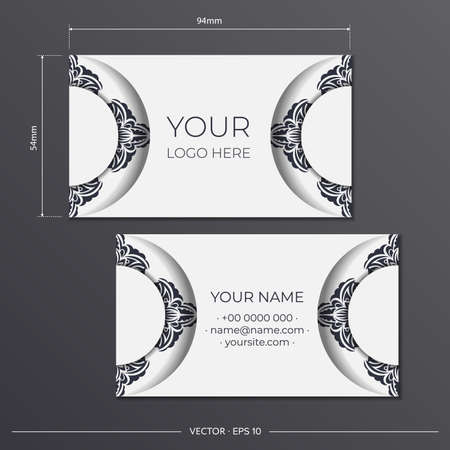 White business cards with vintage blacks. Design of a business card with a mandala ornament.のイラスト素材