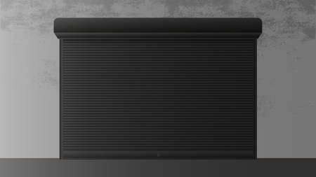 Roller shutter for window 3d. Closed roller shutter for a window. Realistic vector.のイラスト素材