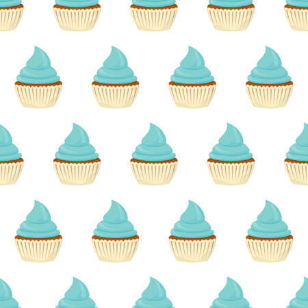 Seamless pattern with different cupcakes on a white background.のイラスト素材