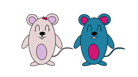 Funny mouse sticker. Mouse with a pink bow. Suitable for postcards, stickers, T-shirts and children's books. Isolated, vector.のイラスト素材