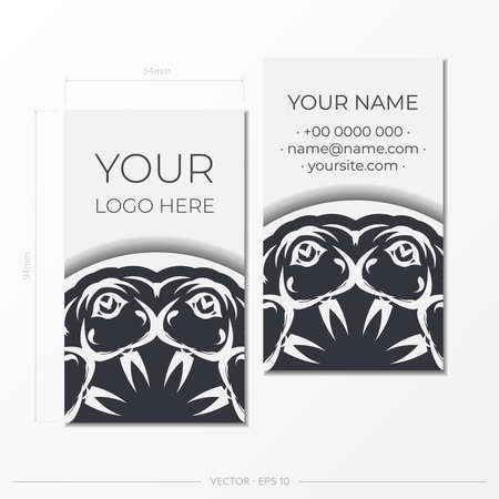 White business card template with vintage ornament. Print-ready business card design with monogram patterns.のイラスト素材