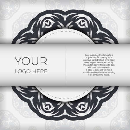 Luxurious Vector Preparing postcards in white color with abstract ornament. Template for design printable invitation card with mandala patterns.のイラスト素材