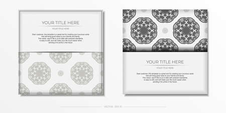 Luxurious postcards in white with abstract patterns. Vector design of invitation card with mandala ornament.のイラスト素材