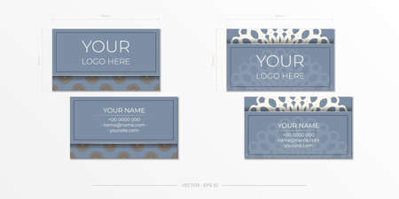 Blue business card design with luxurious ornaments. Vector business cards with vintage patterns.のイラスト素材