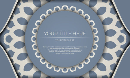 Vector design of invitation card with vintage patterns. Blue banner with luxury ornaments for your design.のイラスト素材