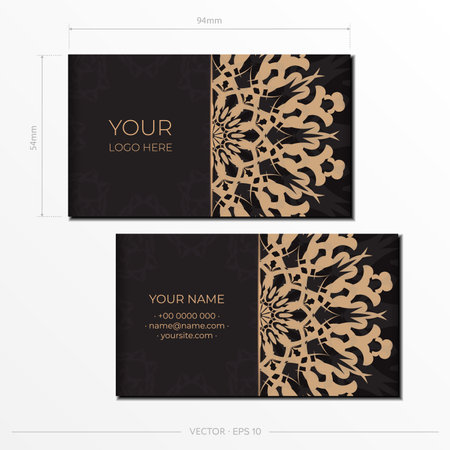 Vector Template for print design of business cards in black with luxury ornaments. Prepare presentable business cards with vintage patterns.のイラスト素材