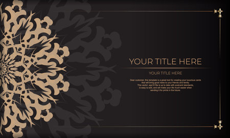 Invitation card design with vintage patterns. Black presentable banner with luxurious ornaments and place for your text.のイラスト素材