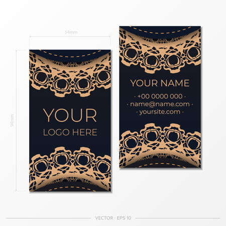 Vector Ready-to-print black color business card design with luxury patterns. Business card template with vintage ornament.のイラスト素材