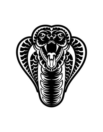 Cobra face icon black illustration. The emblem with king cobra for a sport team. Print design for t-shirt.のイラスト素材