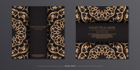 Stylish template for print design postcard in black with vintage patterns. Preparing an invitation with a dewy ornament.のイラスト素材