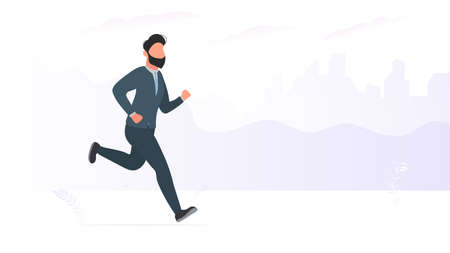 The businessman is running. A man in a business suit is running. Good for business theme design. Vector.のイラスト素材