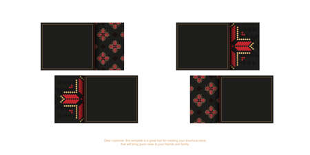 A set of black business cards with a Slavic ornament. Print-ready business card design with space...
