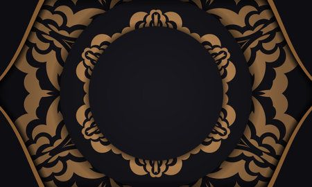 Black banner with luxurious ornaments and place for your logo. Template for postcard print designのイラスト素材