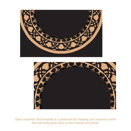 Black business card design with Greek ornament. Stylish business cards with space for your text and vintage patterns.のイラスト素材
