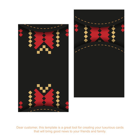 Black business card design with Slavic ornament. Vector business cards with place for your text and luxurious patterns.のイラスト素材