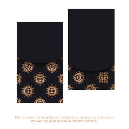 Black business card with luxurious ornaments. Print-ready business card design with space for your text and vintage patterns.のイラスト素材