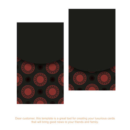 Business card design in black with red ornaments. Vector business cards with place for your text and luxurious patterns.のイラスト素材