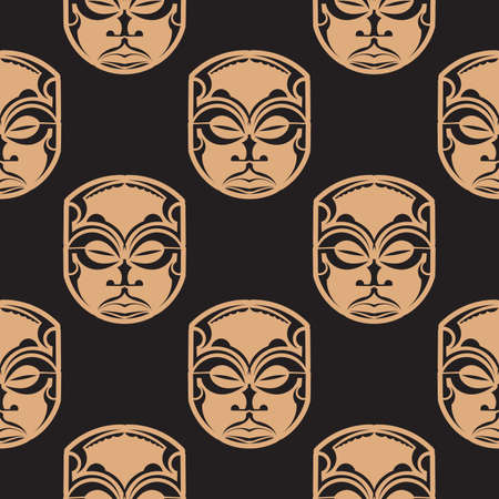 Dark background with masks of the Polynesian tribes. Vector illustration.のイラスト素材