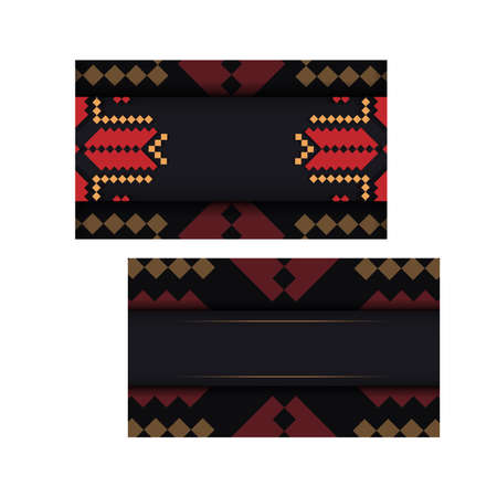Invitation card design with space for your text and vintage patterns. Luxurious design of a postcard in black with a Slavic ornament.のイラスト素材