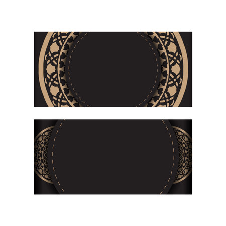 Invitation card design with space for your text and vintage patterns. Luxurious design of a postcard in black with Greek ornaments.のイラスト素材