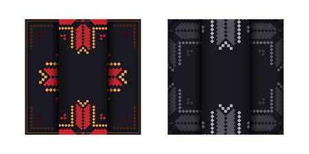 Invitation card template with place for your text and vintage ornaments. Luxurious vector design of a postcard in black color with a Slovenian ornament.のイラスト素材