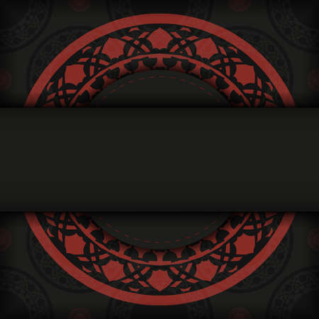 Invitation card template with place for your text and vintage ornaments. Vector design of postcard in black-red color with luxurious ornaments.のイラスト素材