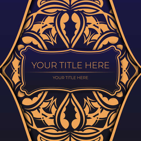 Luxurious Ready-to-print blue color postcard design with luxurious ornaments. Invitation template with space for your text and vintage patterns.のイラスト素材