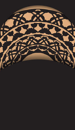 Luxurious Ready-to-print postcard design in black with Greek patterns. Invitation card template with place for your text and vintage ornaments.のイラスト素材