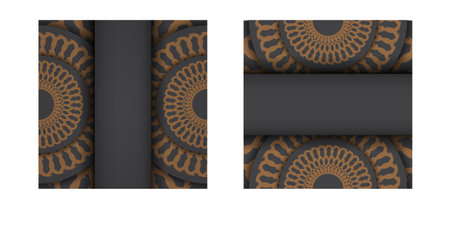 Luxurious Template for print design postcard in gray color with Greek patterns. Vector preparation of invitation card with place for your text and vintage ornament.のイラスト素材