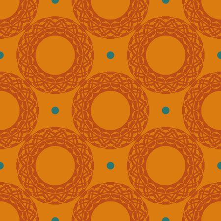 Orange dewy seamless pattern with vintage ornaments. Background in a vintage style template. Indian floral element. Graphic ornament for wallpaper, fabric, packaging.のイラスト素材