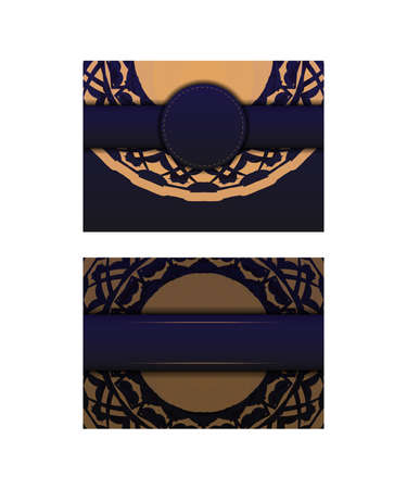 Postcard design in blue with luxurious patterns. Invitation card design with space for your text and vintage ornaments.のイラスト素材