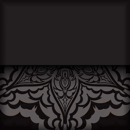 Preparing an invitation card with a place for your text and vintage patterns. Square Template for a printable design of a postcard in black with a luxurious ornament.のイラスト素材