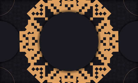 Print-ready postcard design with luxurious ornaments. Black background with Slavic vintage ornaments and place for your text and logo.のイラスト素材