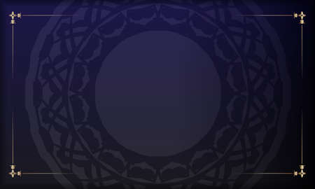 Print-ready postcard design with vintage ornaments. Blue background with luxury vintage ornaments and place for your text and logo.のイラスト素材