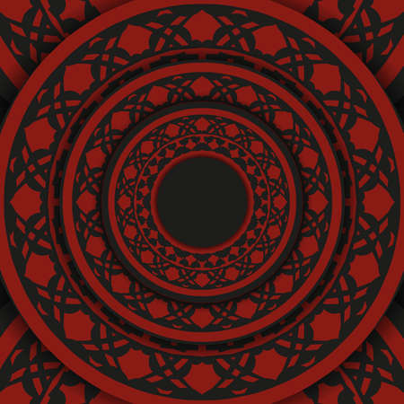 Ready-to-print postcard design in black and red color with luxurious ornaments. Invitation template with space for your text and vintage patterns.のイラスト素材