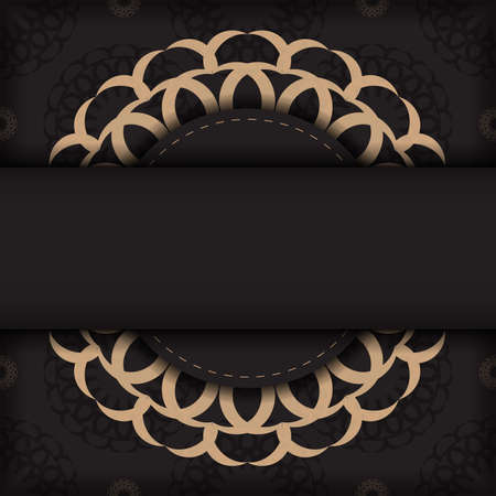 Square Vector Ready-to-Print Black Color Postcard Design with Luxurious Ornaments. Invitation card template with place for your text and vintage ornaments.のイラスト素材