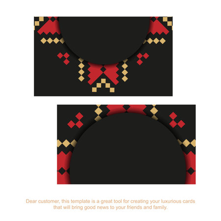 Template for print design of business cards in black with Slovenian ornament. Vector Business card preparation with place for your text and luxurious patterns.のイラスト素材