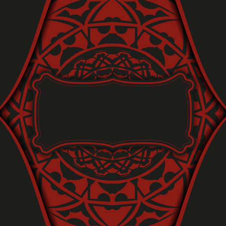 Vector Black-red color postcard design with abstract ornament. Invitation card design with space for your text and vintage patterns.のイラスト素材