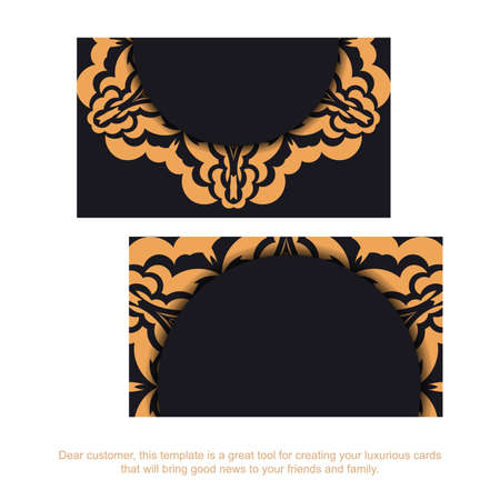 Vector Business card preparation with place for your text and vintage ornament. Black business card design with luxurious patterns.のイラスト素材