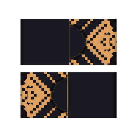 Vector Design of a postcard in black color with a Slavic ornament. Invitation card design with space for your text and vintage patterns.のイラスト素材