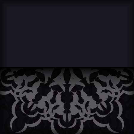 Vector invitation card with place for your text and vintage ornament. Black color postcard design with luxuryのイラスト素材