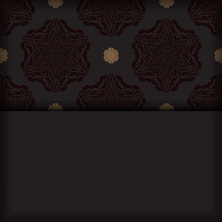 Vector invitation card with place for your text and vintage ornament. Square postcard design in black color with luxurious patterns.のイラスト素材