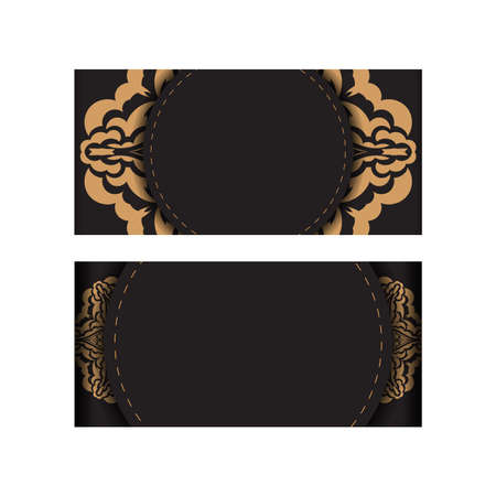 Vector Ready to print postcard design in black color with luxury patterns. Invitation card template with place for your text and vintage ornaments.のイラスト素材