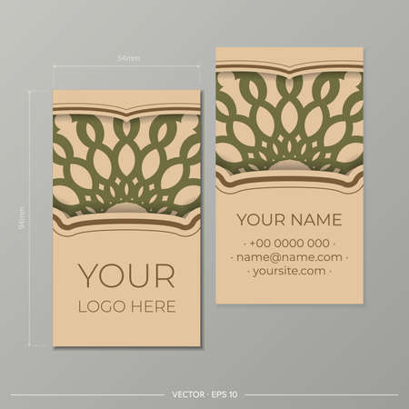 Print-ready beige business card design with greek luxury patterns. Business card template with vintage ornament.のイラスト素材