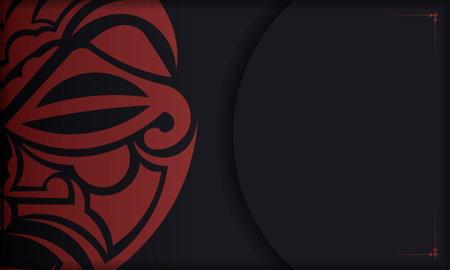 Vector design of a postcard with a face in polizenian style ornaments. Black banner with mask of the gods ornaments for your logo.のイラスト素材