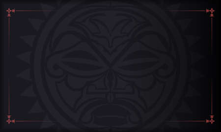 Template for print design postcards in black color with a mask of the gods. Vector Prepare your invitation with a place for your text and a face in a polizenian style.のイラスト素材