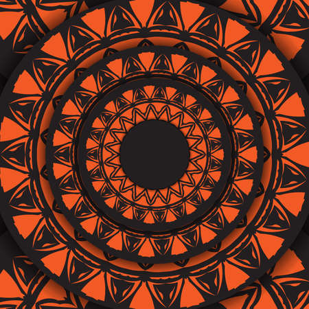 Luxurious Vector Ready-to-Print Black Color Postcard Design with Orange Patterns. Invitation card template with place for your text and abstract ornament.のイラスト素材